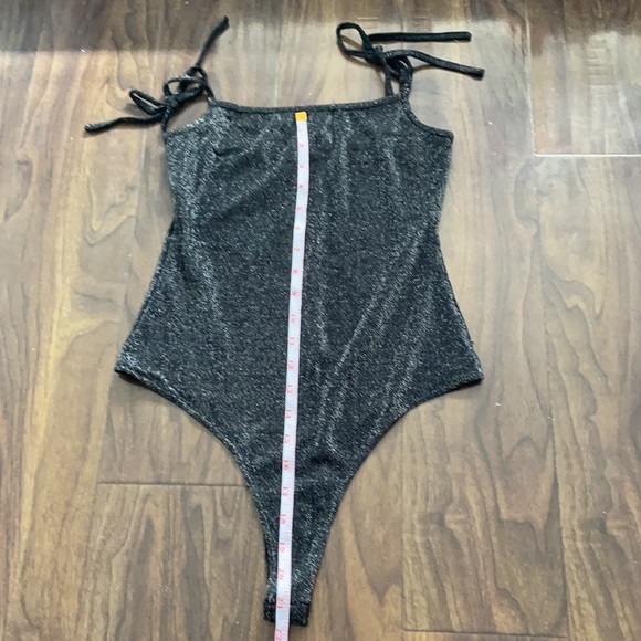 Fashion Nova Sparkly Black Tie Strap Tank Bodysuit - Picture 8 of 15